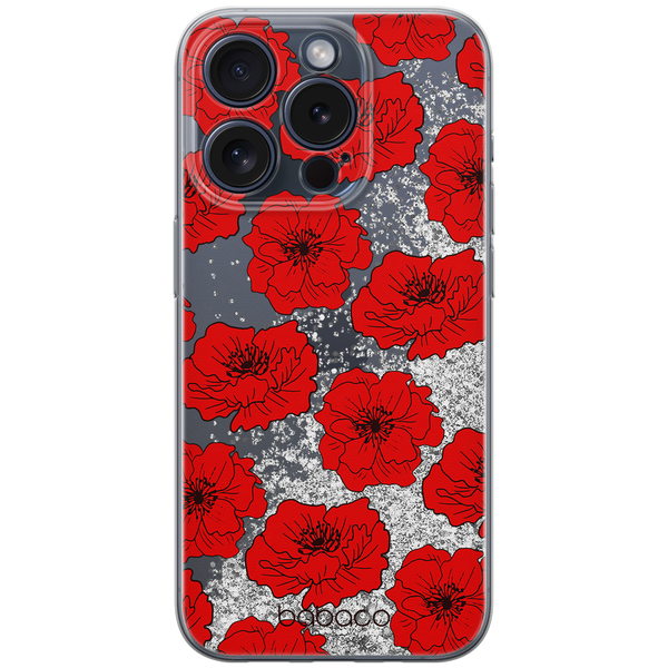 Phone Case Flowers 018 Babaco Liquid Glitter Silver