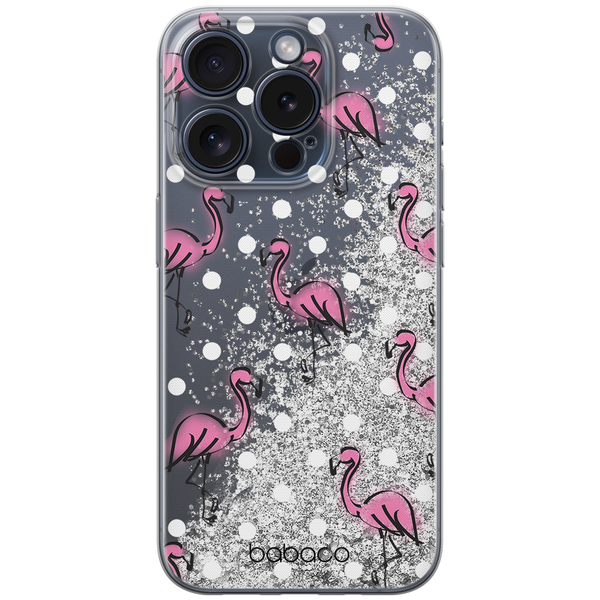 Phone Case Flamingo 003 Babaco Liquid Glitter Silver