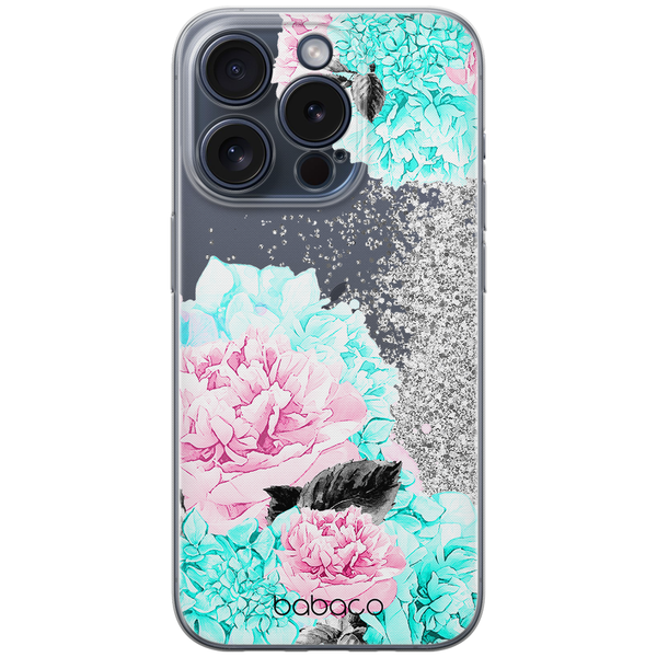 Phone Case Flowers 002 Babaco Liquid Glitter Silver